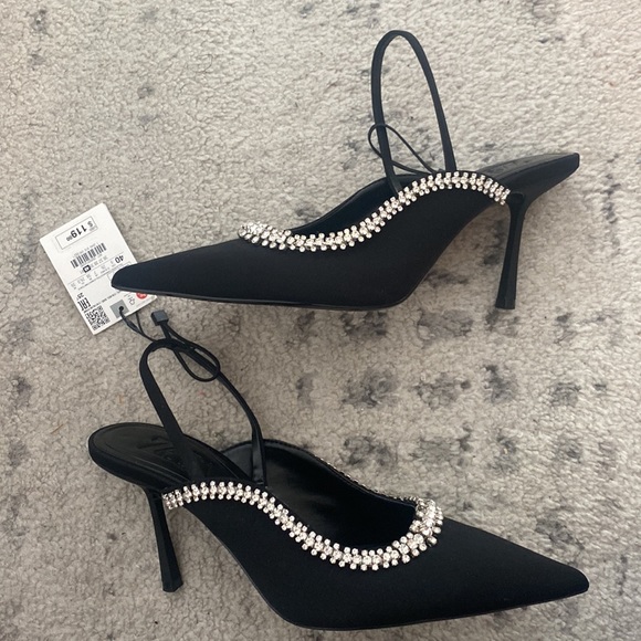 ZARA- Black Embellished Crystal Mule Heel - Picture 6 of 6